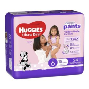 Huggies Ultra Dry Nappy Pants Size 6 15kg & Over Girl 24 Pack
