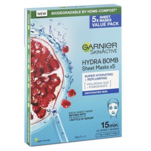 Garnier Hydrabomb Hyaluronic Acid + Pomegranate Sheet Mask 5 Pack Online Only