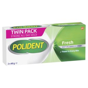 Polident Denture Adhesive Cream Fresh Mint 2x60g Pack Exclusive Size