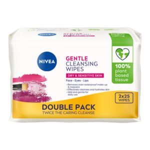 Nivea Gentle Biodegradable Facial Cleansing Wipes for Dry and Sensitive Skin 25 Twin Pack