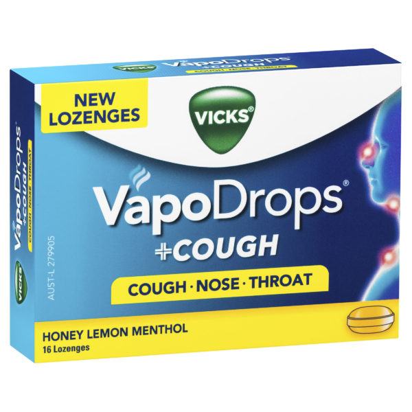 Vicks VapoDrops + Cough Honey Lemon Menthol 16 Lozenges