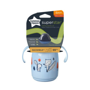 Tommee Tippee Superstar Sippee, Trainer Sippy Cup for Babies with with INTELLIVALVE Leak and Shake Proof Technology and BACSHIELD Antibacterial Technology, 6m+, 300ml, Colours and Designs May Vary