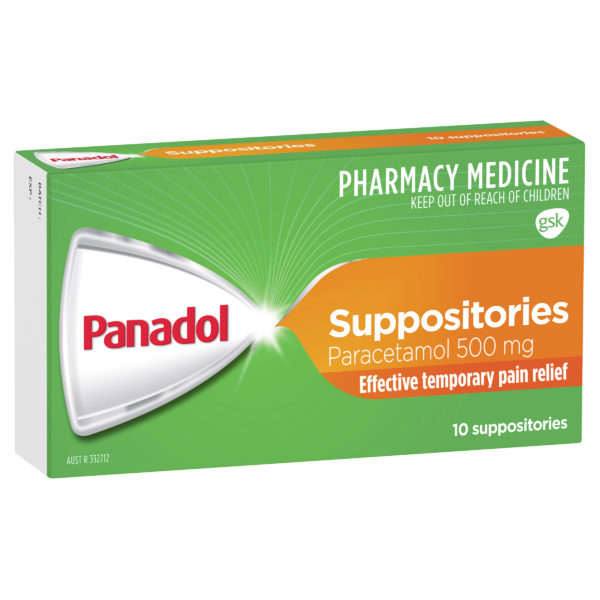 Panadol Suppositories for Pain Relief, Paracetamol - 500mg 10 Pack