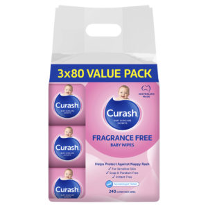 Curash Babycare Fragrance Free Baby Wipes 3 x 80 Pack