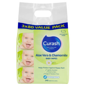 Curash Babycare Aloe Vera & Chamomile Baby Wipes 3 x 80 Pack