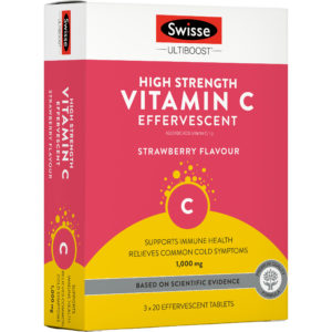 Swisse Ultiboost High Strength Vitamin C Effervescent Strawberry Flavour 60 Tablets
