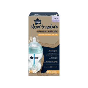 Tommee Tippee Anti-Colic Baby Bottle, Slow Flow Breast-Like Teat and Unique Anti-Colic Venting System, 260ml, Pack of 1, Clear