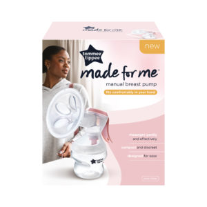 Tommee Tippee Made for Me Single Manual Breast Pump, Strong Suction, Soft Feel, Ergonomic Handle, Portable and Quiet Breastmilk Pump, Baby Bottle Included