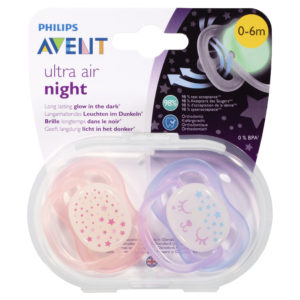 AVENT SOOTHER NGHT 0-6MTH 2PK