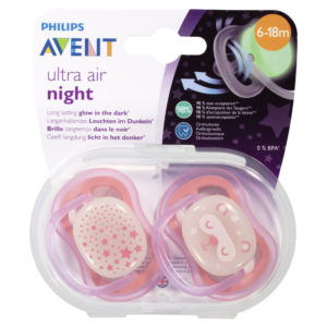 AVENT SOOTHER SIL 6M+ NIGHT 2PK